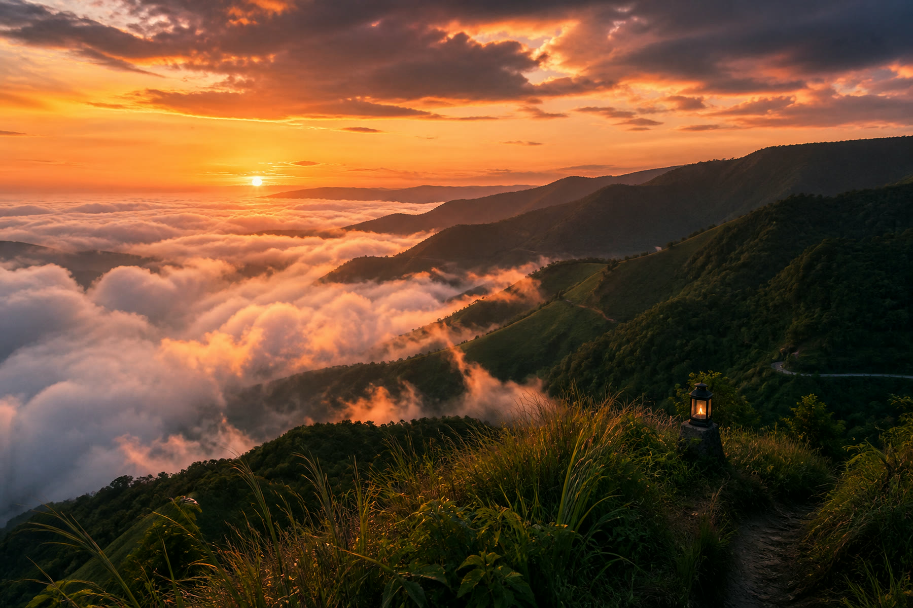 Sunset over clouds in the Dima Hasao hills near Tumjang