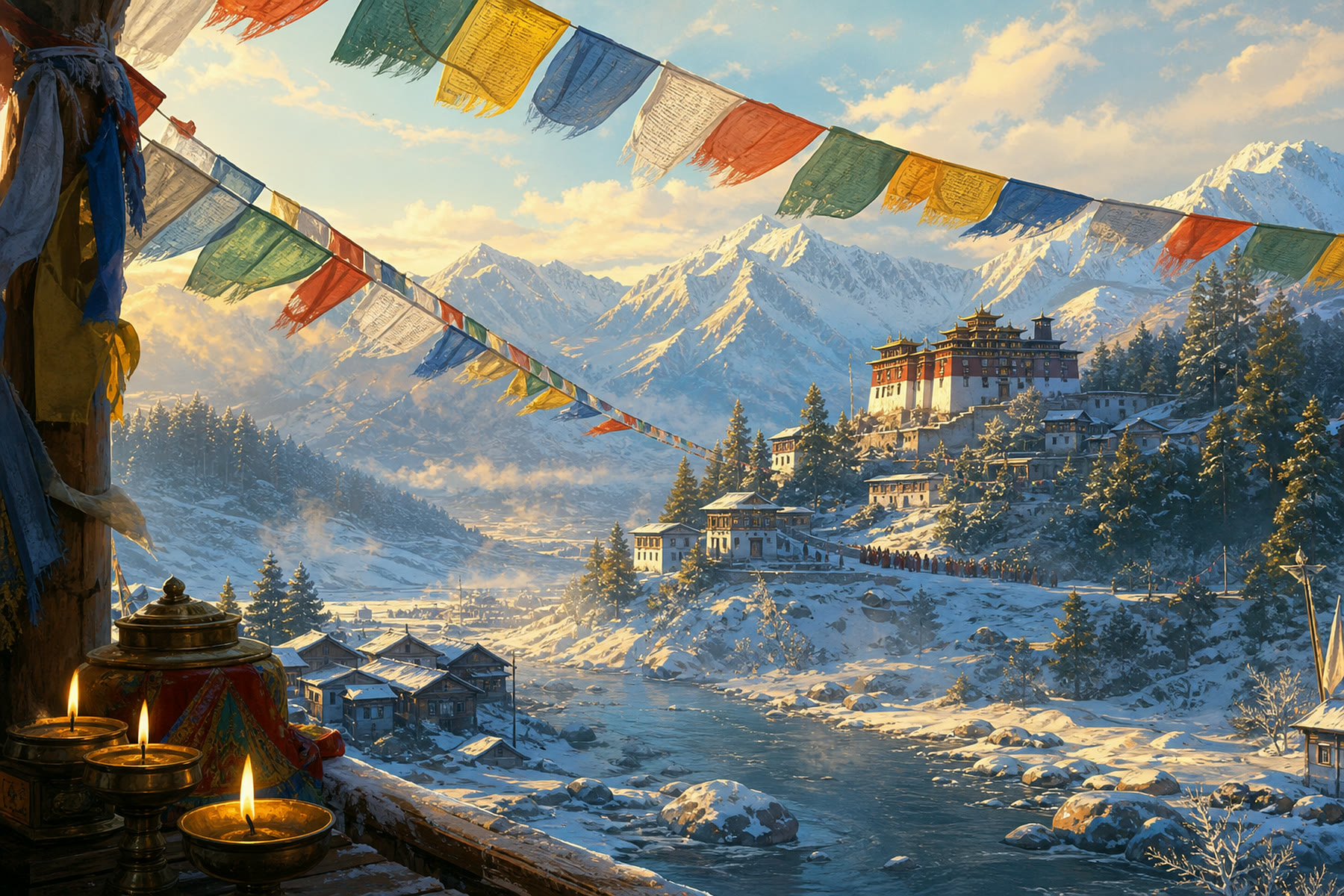 Generated artwork of Losar Festival in snowy Mechukha